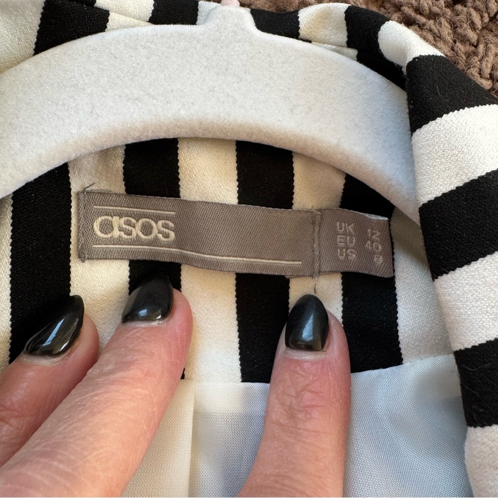 ASOS Black White Mono-striped Pant Suit Long Line Blazer High Rise Co Ord US 8 - Picture 6 of 15